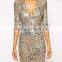 2015 Top Selling Products WomenSexy Free Prom Sequin Dress Elegant Sequin Dress With Deep V Neck Front                        
                                                Quality Choice