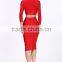 Two piece long sleeve red women dress for winter fashion women clothings