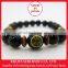 Tokugawa Ieyasu, samurai bracelet, black onyx 10 mm with citrine (yellow quarts) and tiger-eye, Japanese accessory, Japan