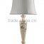 latest fashion antique high end table lamp with exquisite poly lampstand and white drum fabric shade