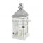 Simple white LED candle wooden lantern with grey metal top