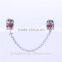 European Style Safety Chain Vintage Charm With Heart Read CZ Stones OEM Custom S925 Logo Safety Chain Jewelry A012