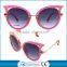 Fashionable cheap hot pink plastic cat eyes 3 uv400 round shape metal leg lady charm sunglasses factory