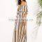 Woman Fashion Striped Off The Shoulder Tie Waist Chiffon Maxi Dress