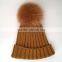 Myfur Elegant Pom Beanie Hat Women Winter Knitted Hat with Fur Pom