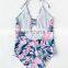 Women One Piece Printed Swimsuit Cut Out Neck Swimsuits