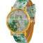 New Fashion Watch Luxury Flowers Printed Geneva Watch Women Casual Quartz Watch Elegant Popular Ladies Dress Wristwatch Relojes
