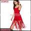 2016 V-neckline Adjustable Shoulder Straps Red Fringes Romper Sleeveless Bodycon Ladies Jumpsuit
