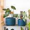 Outdoor Large Big Blue Garden Round Cylinder Ceramic Planter Plant Flower Pots With Drainage Hole