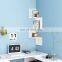 White  Wall Mount Bookcase Storage Organizer 3 Tier Zig Zag Floating Corner Shelf
