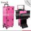 2016 DreamBaku Hot Sale Pink Multifunctional Professional Pvc Trolley Rolling Makeup Case With Led Lights