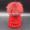 Wholesale New Colorful Detachable Raccon Fur Pompom Fashion Girls Winter Caps