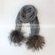 RRSC001 Fabulous fancy chunky yarn metallic lurex blended cable women winter Knitted Scarf Reaccon fur pom poms shawl