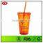 Personalized Plastic double wall tumbler with straw bpa free 16 ounce