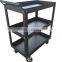Black Rolling Metal 3 Tray Utility Tool Service Push Cart Shelf Storage Wheeled