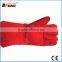 Red cow split softtextile leather long welding safety gloves full lined