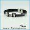 Silver Plated Stainless Steel Charms with Black Leather for Men Magnetic Bracelet