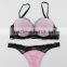 Sexy women bikini set with black lace Pink Ladies bra set underwear