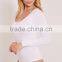 Sexy Tight Ladies Jumpsuit With High Leg Basic White Scoop Neck Thong Bodysuit Long Sleeve