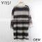 Ladies Winter Brown Stripe V-neck Knitted Long Pattern Pullover Sweater