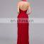 Split Front Halter Floor Length Burgundy Evening Dress HMY-D009 Real Model Hot Sale