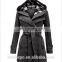 2016 new fashion long jacket with pocket and hat winter woman trench drapey coat