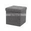 Customized Modern Faux Linen fabric covered Foldable storage ottoman with four buttons Living room furniture