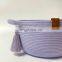 Home Decor Lavender color storage basket, round decorative basket with handles. Cotton rope basket for storage and organization