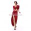 African Style High Slit Rayon Half Sleeve Long Red Dance Dress