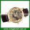 Fashion Gold Color Black Leather Strap Skeleton Women Watch                        
                                                Quality Choice