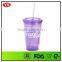 16oz Bpa Free Double Wall Plastic Smoothie Cups With Straw