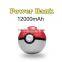 Portable Pokemon power bank 12000 mAh Creative mini Pokeball dual USB LED Quick phone Charge Powerbank for cell phone