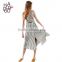 HAODUOYI Sexy Stripe Lace-up Slit Women Dress V-neck Sleeveless Hollow Out Ladies Vestidos Front Double Ruffles for Wholesale