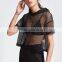 Fishnet Hooded T-shirt Women Black Drop Shoulder Sexy Summer Crop Tops 2017 New Short Sleeve Casual Cut Out T-shirt