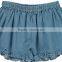 2017 hot sale soft denim Ruffle Shorts Denim blue wholesale girls custom ruffle icing pants