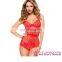 2017 New Arrival Ladies Red Sexy Underwire Cups Floral Lace Fishnet Lingerie