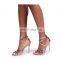 Women attractive golden color design high stiletto heels multi cross strap with ankle strap sandals shoes