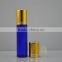 Wholesale gold aluminium cap 10ml blue glass empty perfume roll on bottle