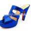 blue high heel party slipper platform lady wedding shoes with golden button