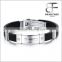 Mens Stainless Steel Silicone Rubber Cross Bracelet Screw Engraved Two Tone Bangle