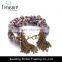Multi color Charming jewellry purple beads chain bracelet jewelry with alloy chain tassel fashion jewelry