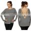 Fashion sexy design open back women loose fit fitness long sleeve shirt