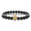 KJL-ST0021 black matte 8mm Stone Beads 24k real gold plated lion skull hand pendant Bracelet &Bangles