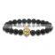 KJL-ST0021 black matte 8mm Stone Beads 24k real gold plated lion skull hand pendant Bracelet &Bangles