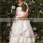 A-Line/Princess Scoop Neck cap sleeves Ankle-Length Organza Flower Girl Dress With Bow(s) Cascading Ruffles
