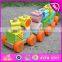 2015 Hot sale Wooden Blocks Train Set Toys Animal Vehicles Toys,Cute wooden animal blocks train toy,Pull Line Train Toy W04A066