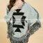 batwing sleeve poncho coat aztec pattern winter wool poncho coat