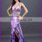 Spring in stock purple print chiffon long dress