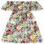 Dust Pink Flower Off Shoulder Dress Girls Printed Frock Designs Pattern Summer Dress