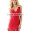 2015 Sey New Fashion Sleeveless V-neck Backless irregular red Bandage Dress Celebrity Bodycon Evening Party Prom Women Dress